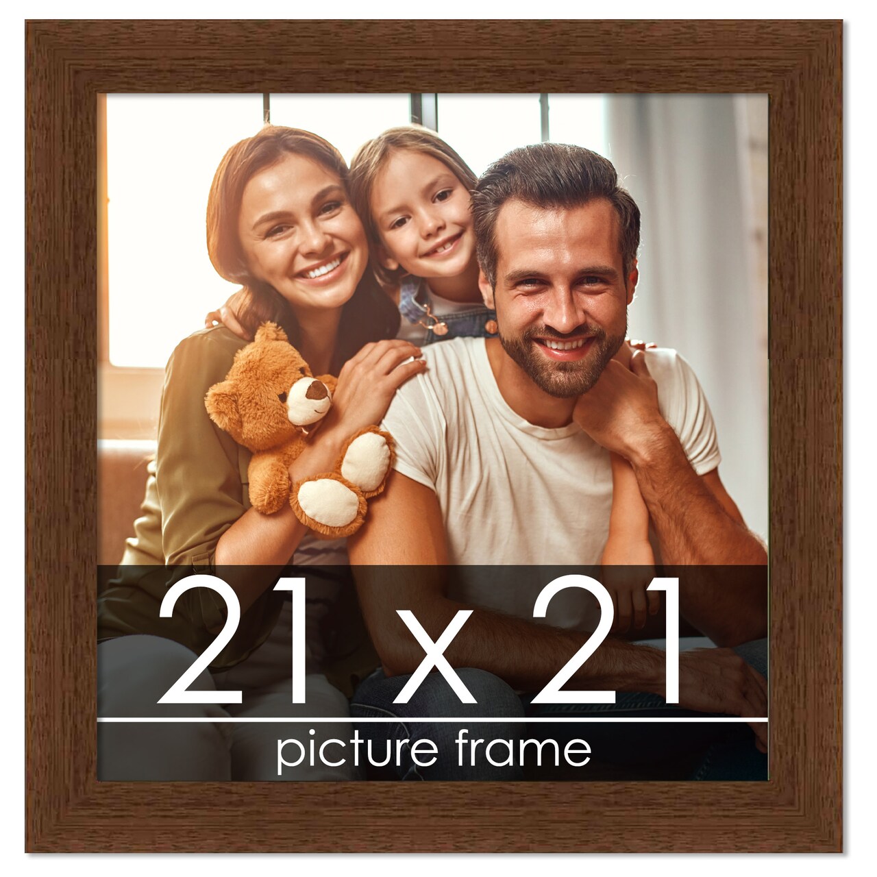 Square Simple Brown Picture Frame - UV Acrylic, Foam Board Backing, Hanging Hardware